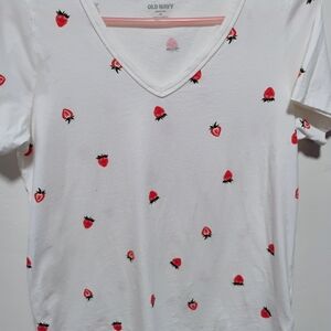 Old Navy White and Red Short Sleeve Tee
